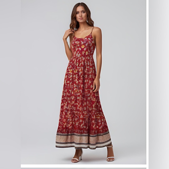 Red Boho Floral Print Ruffle Hem Cami Dress - Picture 2 of 8